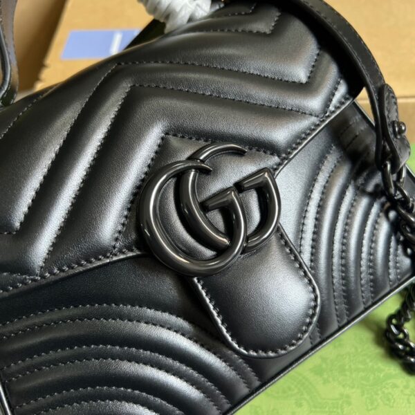 1:1 Replica Gucci Marmont Mini Top Handle Bag Black For Women, Women's Bags 8.3in/21cm GG ‎