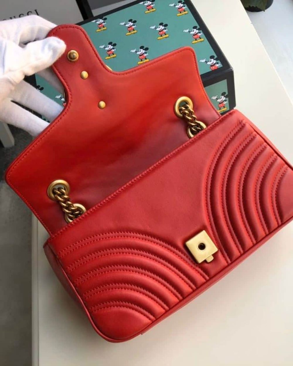 1:1 Replica Gucci Marmont Small Matelassé Shoulder Bag Hibiscus Red Matelassé Chevron For Women 10in/26cm  GG 443497 DTDIT 6433