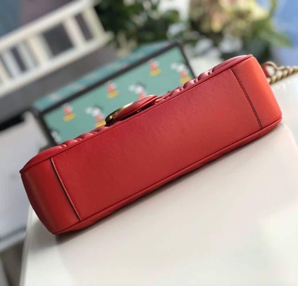 1:1 Replica Gucci Marmont Small Matelassé Shoulder Bag Hibiscus Red Matelassé Chevron For Women 10in/26cm  GG 443497 DTDIT 6433