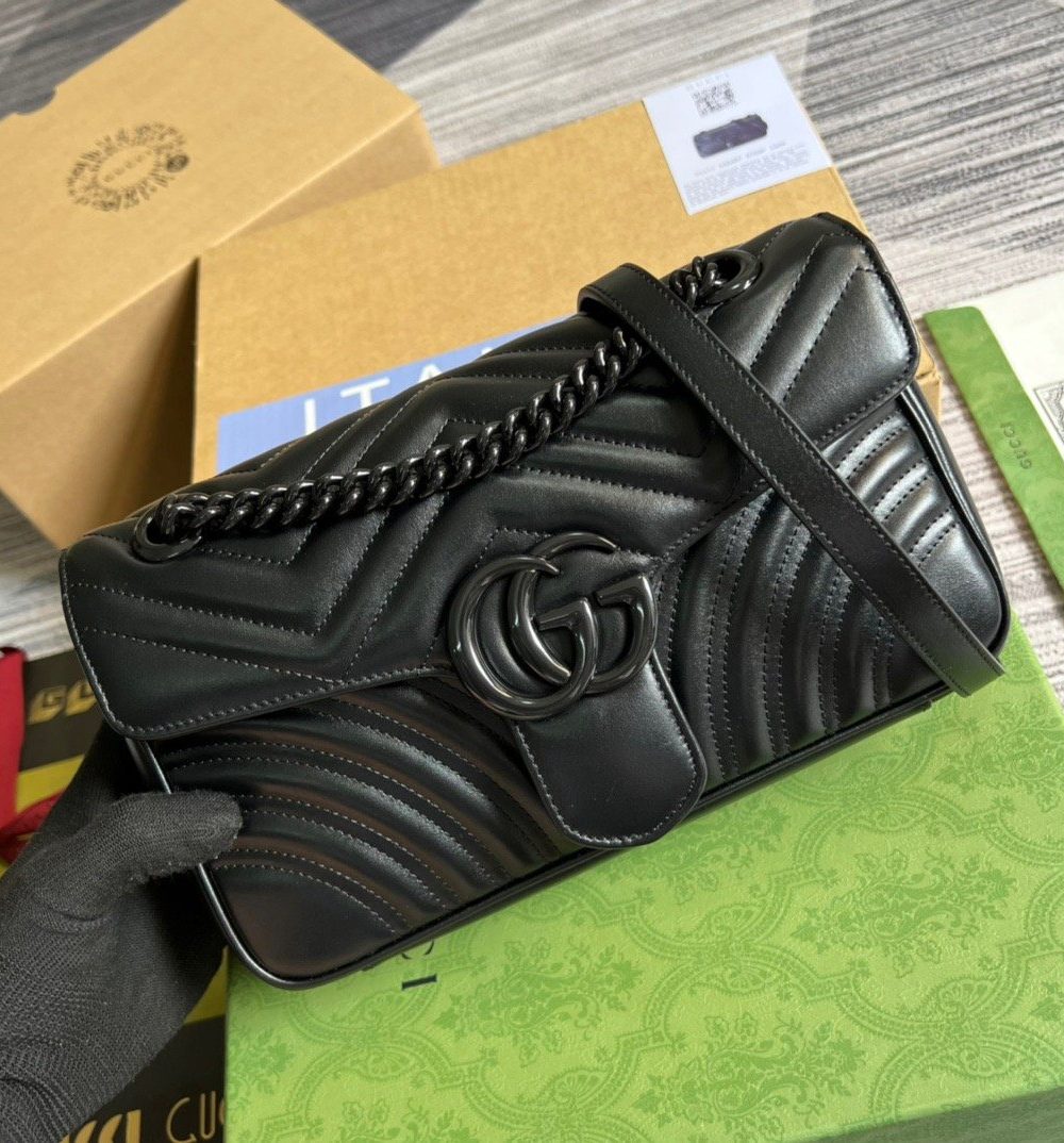 1:1 Replica Gucci Marmont Small Matelasse Shoulder Bag Black For Women, Women's Bags 10in/25cm GG