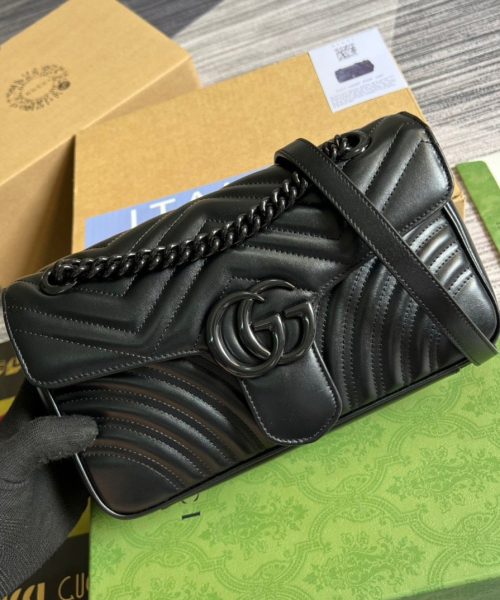 1:1 Replica Gucci Marmont Small Matelasse Shoulder Bag Black For Women, Women's Bags 10in/25cm GG