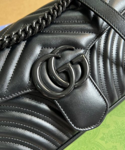 1:1 Replica Gucci Marmont Small Matelasse Shoulder Bag Black For Women, Women's Bags 10in/25cm GG