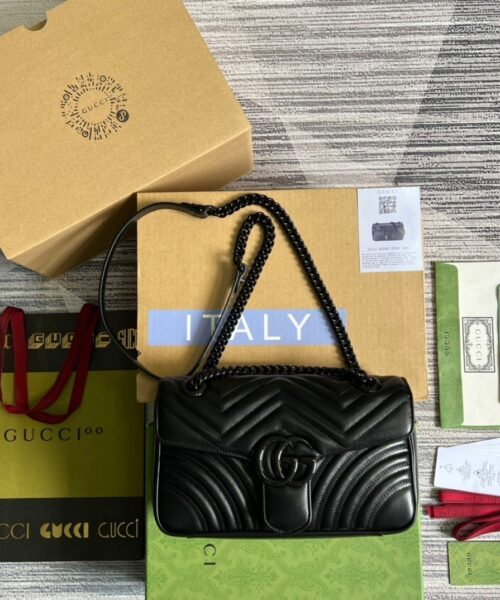 1:1 Replica Gucci Marmont Small Matelasse Shoulder Bag Black For Women, Women's Bags 10in/25cm GG