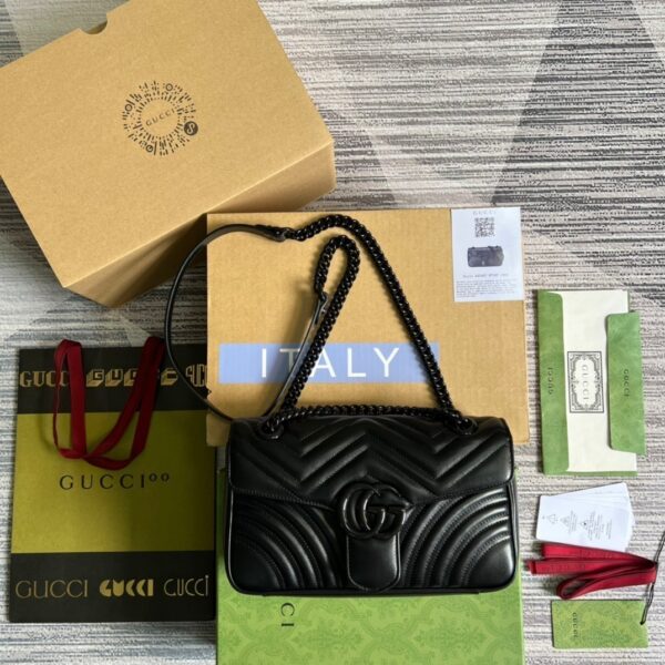1:1 Replica Gucci Marmont Small Matelasse Shoulder Bag Black For Women, Women's Bags 10in/25cm GG