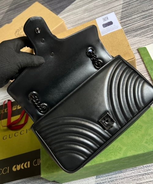 1:1 Replica Gucci Marmont Small Matelasse Shoulder Bag Black For Women, Women's Bags 10in/25cm GG