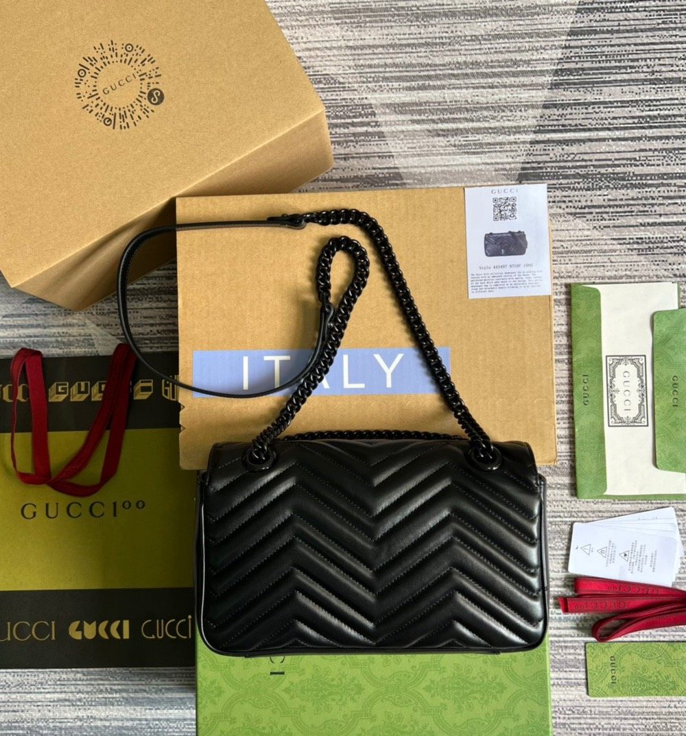 1:1 Replica Gucci Marmont Small Matelasse Shoulder Bag Black For Women, Women's Bags 10in/25cm GG