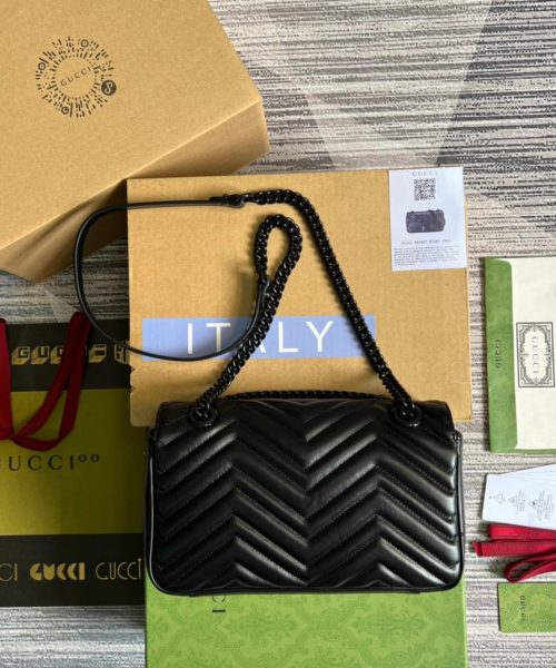 1:1 Replica Gucci Marmont Small Matelasse Shoulder Bag Black For Women, Women's Bags 10in/25cm GG