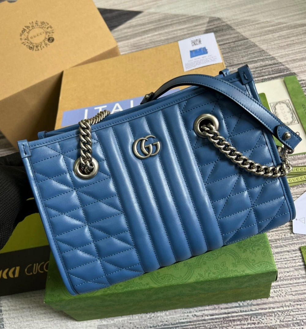 1:1 Replica Gucci Marmont Small Matelasse Tote Blue For Women, Women's Bags 26.5 in/10.4cm GG ‎‎675796 UM8BF 4340