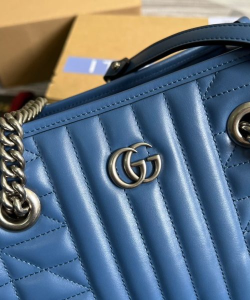 1:1 Replica Gucci Marmont Small Matelasse Tote Blue For Women, Women's Bags 26.5 in/10.4cm GG ‎‎675796 UM8BF 4340