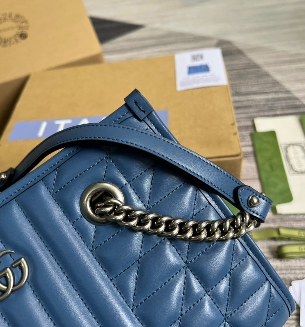 1:1 Replica Gucci Marmont Small Matelasse Tote Blue For Women, Women's Bags 26.5 in/10.4cm GG ‎‎675796 UM8BF 4340