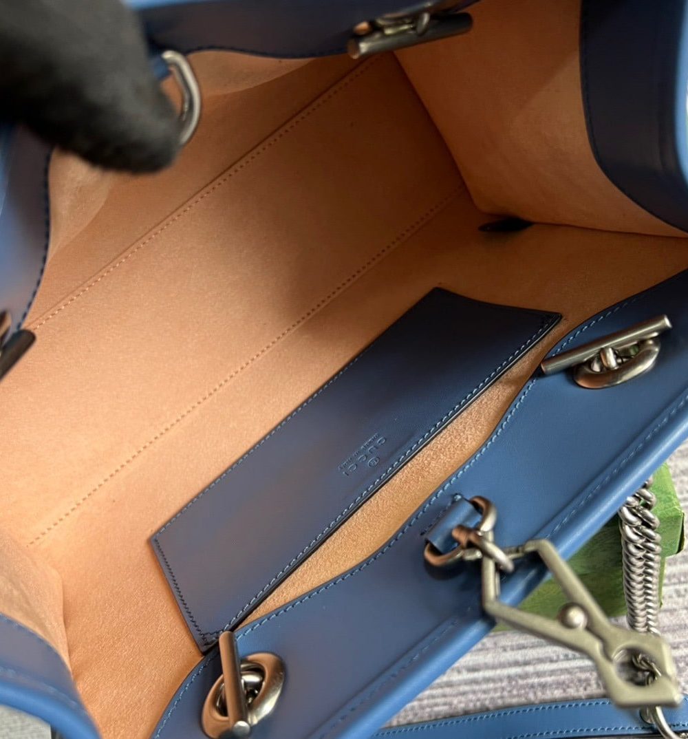 1:1 Replica Gucci Marmont Small Matelasse Tote Blue For Women, Women's Bags 26.5 in/10.4cm GG ‎‎675796 UM8BF 4340