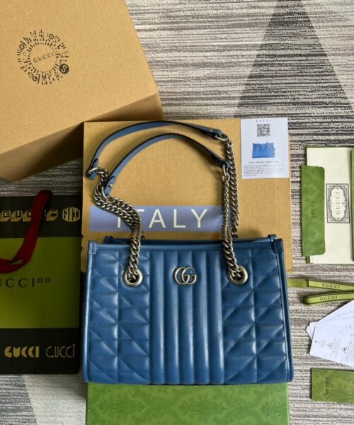 1:1 Replica Gucci Marmont Small Matelasse Tote Blue For Women, Women's Bags 26.5 in/10.4cm GG ‎‎675796 UM8BF 4340