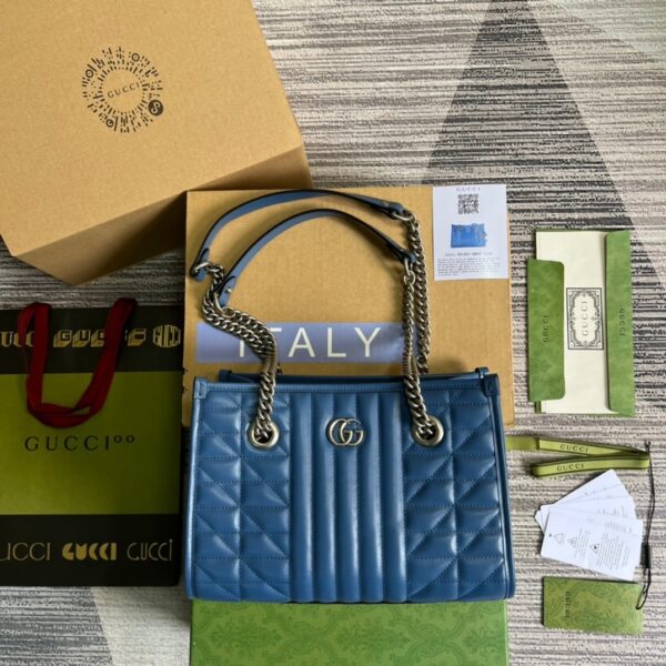 1:1 Replica Gucci Marmont Small Matelasse Tote Blue For Women, Women's Bags 26.5 in/10.4cm GG ‎‎675796 UM8BF 4340