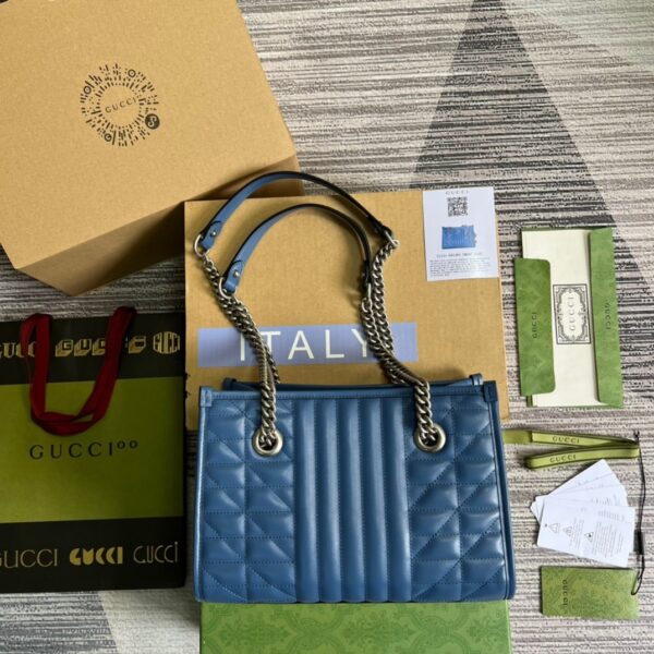 1:1 Replica Gucci Marmont Small Matelasse Tote Blue For Women, Women's Bags 26.5 in/10.4cm GG ‎‎675796 UM8BF 4340