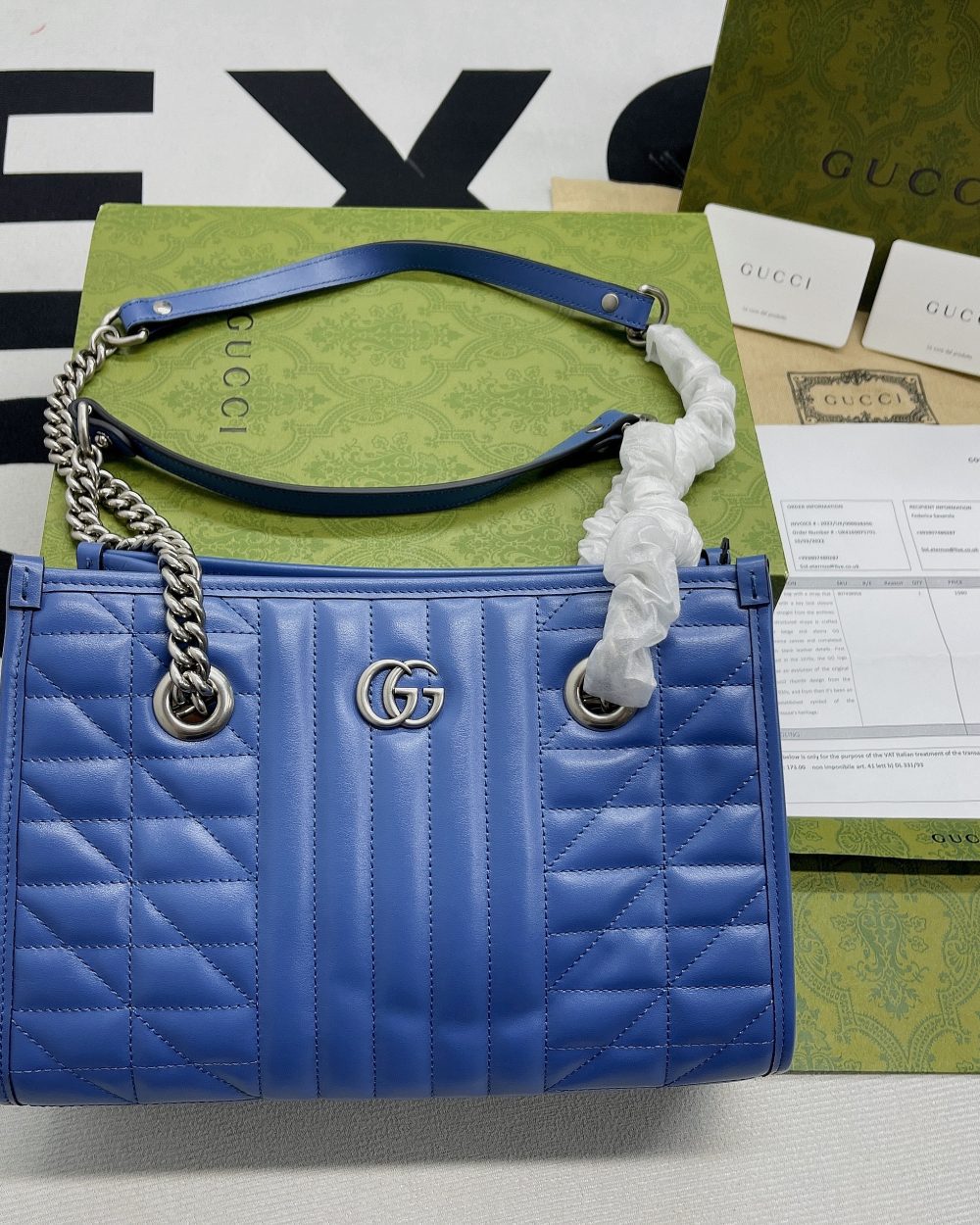 1:1 Replica Gucci Marmont Small Matelasse Tote Blue For Women, Women's Bags 26.5 in/10.4cm GG ‎‎675796 UM8BF 4340