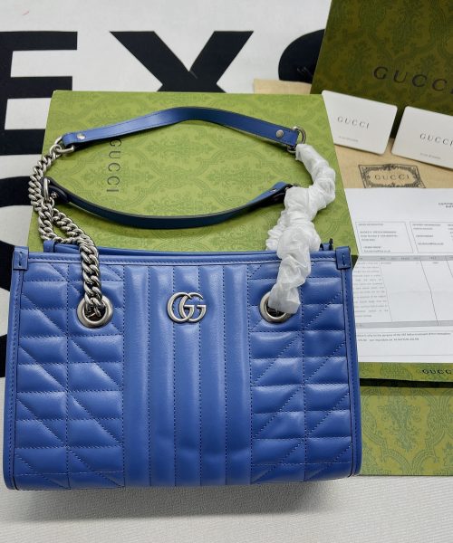 1:1 Replica Gucci Marmont Small Matelasse Tote Blue For Women, Women's Bags 26.5 in/10.4cm GG ‎‎675796 UM8BF 4340