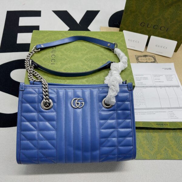 1:1 Replica Gucci Marmont Small Matelasse Tote Blue For Women, Women's Bags 26.5 in/10.4cm GG ‎‎675796 UM8BF 4340