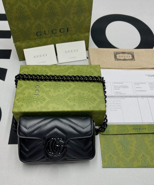 1:1 Replica Gucci Marmont Super Mini Bag Black For Women, Women's Bags 6.2in/17cm GG