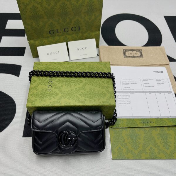 1:1 Replica Gucci Marmont Super Mini Bag Black For Women, Women's Bags 6.2in/17cm GG