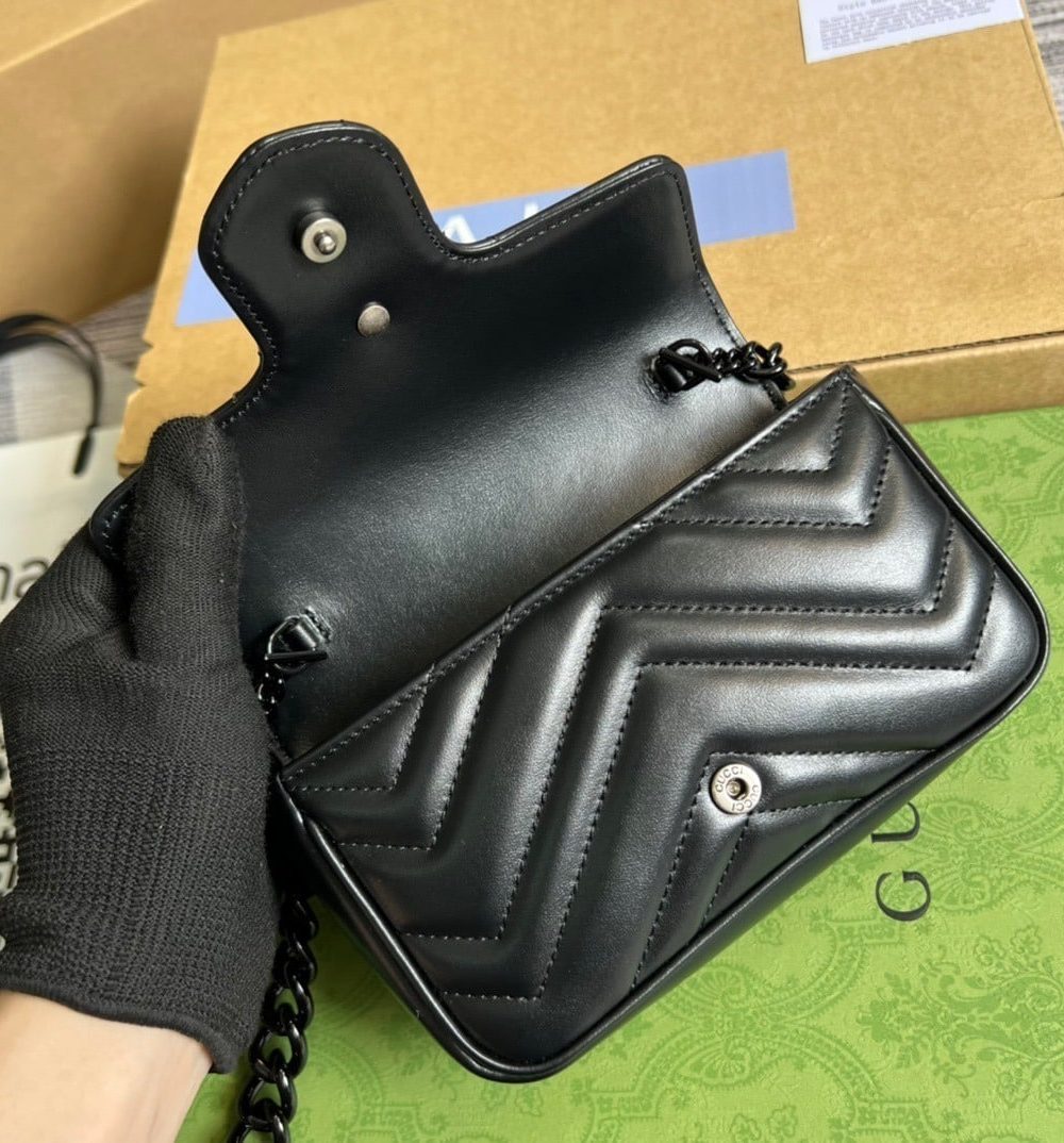 1:1 Replica Gucci Marmont Super Mini Bag Black For Women, Women's Bags 6.2in/17cm GG