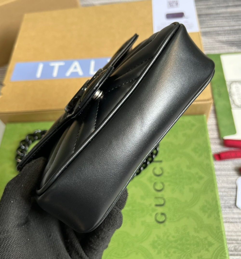 1:1 Replica Gucci Marmont Super Mini Bag Black For Women, Women's Bags 6.2in/17cm GG