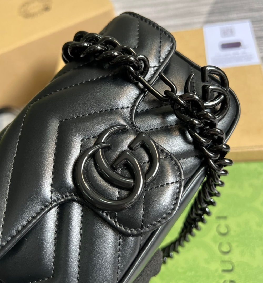 1:1 Replica Gucci Marmont Super Mini Bag Black For Women, Women's Bags 6.2in/17cm GG