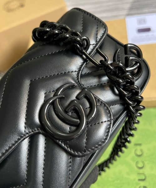 1:1 Replica Gucci Marmont Super Mini Bag Black For Women, Women's Bags 6.2in/17cm GG