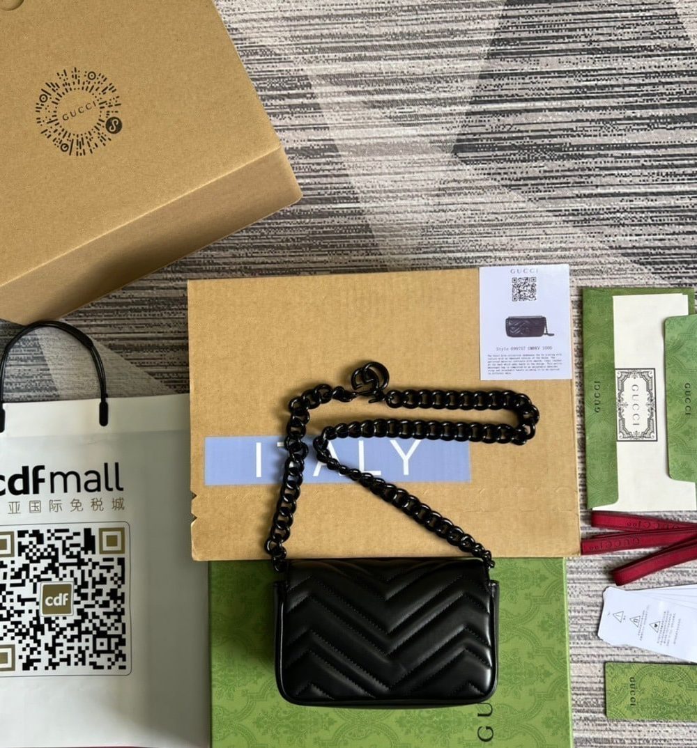 1:1 Replica Gucci Marmont Super Mini Bag Black For Women, Women's Bags 6.2in/17cm GG