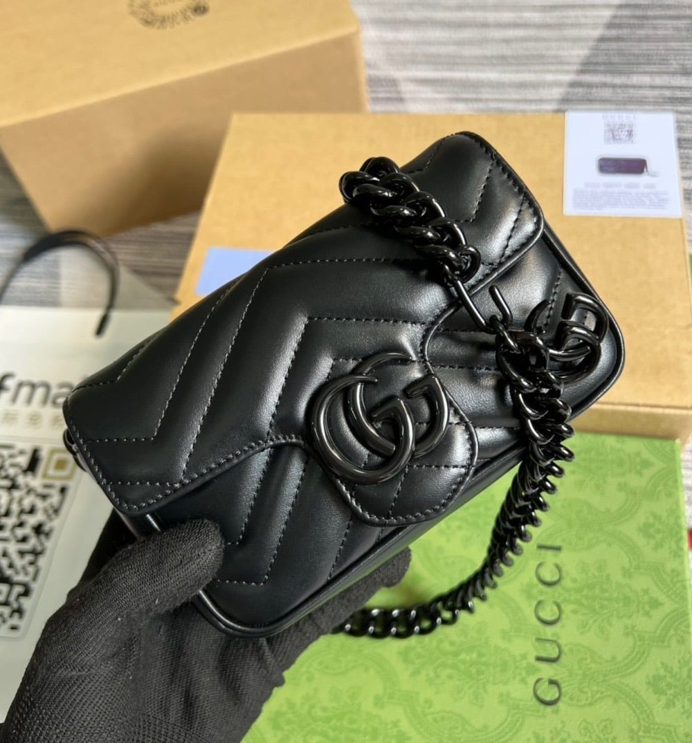 1:1 Replica Gucci Marmont Super Mini Bag Black For Women, Women's Bags 6.2in/17cm GG