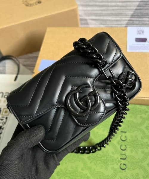 1:1 Replica Gucci Marmont Super Mini Bag Black For Women, Women's Bags 6.2in/17cm GG