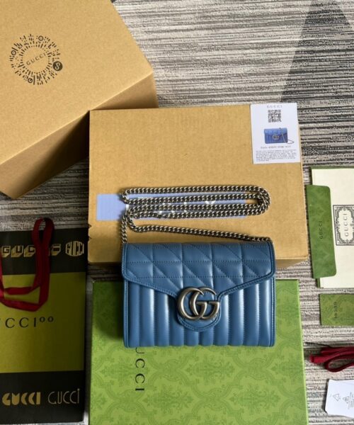 1:1 Replica Gucci Marmont Super Mini Bag Blue For Women, Women's Bags 6.2in/17cm GG 476433 DTD5F 4340