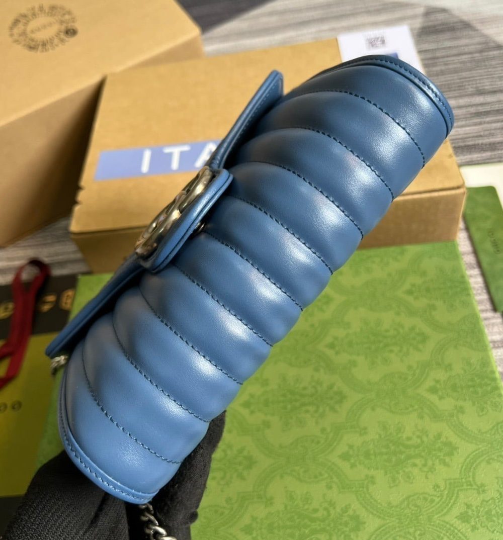 1:1 Replica Gucci Marmont Super Mini Bag Blue For Women, Women's Bags 6.2in/17cm GG 476433 DTD5F 4340