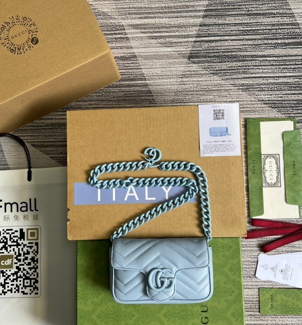 1:1 Replica Gucci Marmont Super Mini Bag Blue For Women, Women's Bags 6.2in/17cm GG
