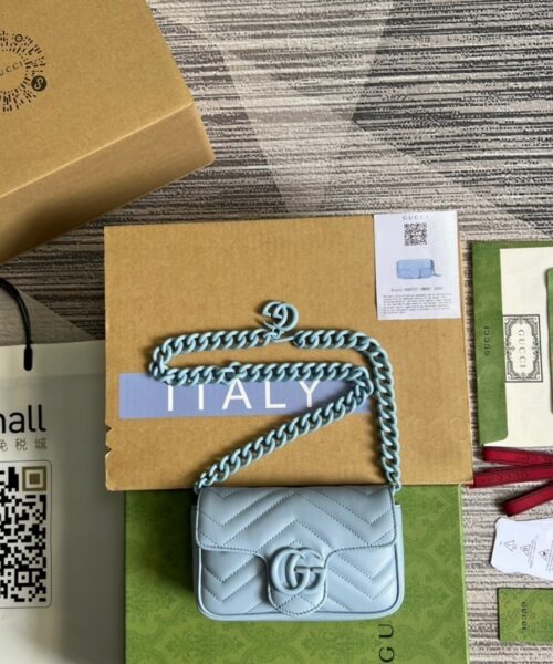 1:1 Replica Gucci Marmont Super Mini Bag Blue For Women, Women's Bags 6.2in/17cm GG