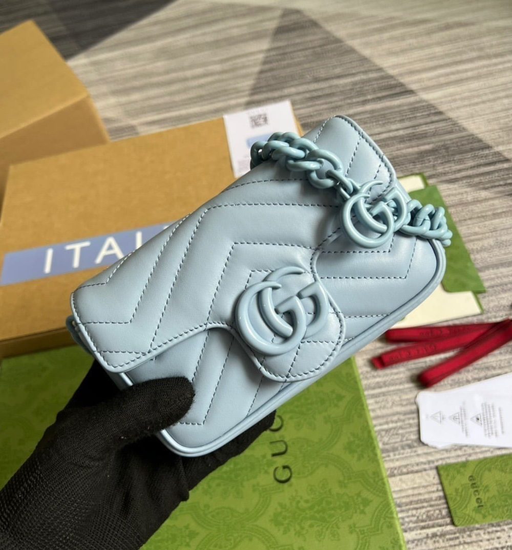 1:1 Replica Gucci Marmont Super Mini Bag Blue For Women, Women's Bags 6.2in/17cm GG