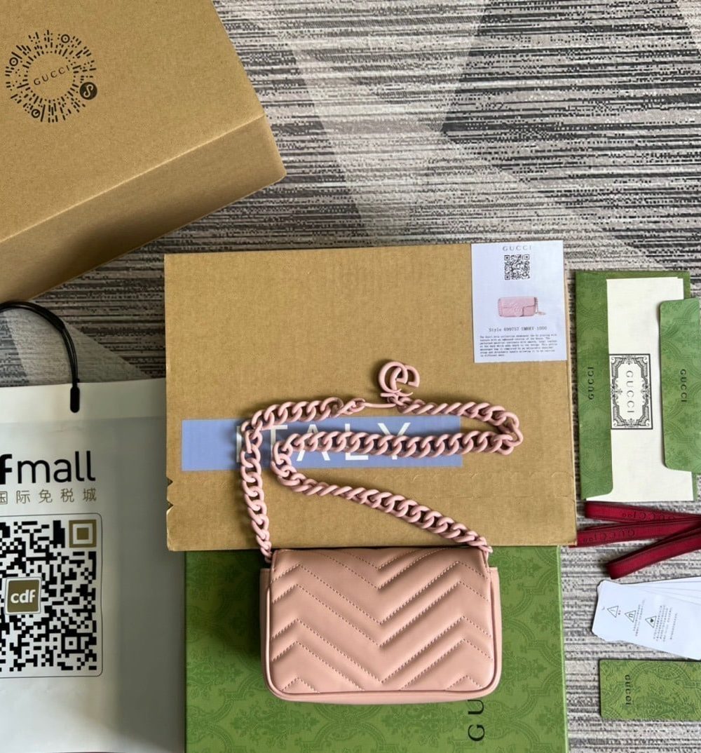 1:1 Replica Gucci Marmont Super Mini Bag Pink For Women, Women's Bags 6.2in/17cm GG