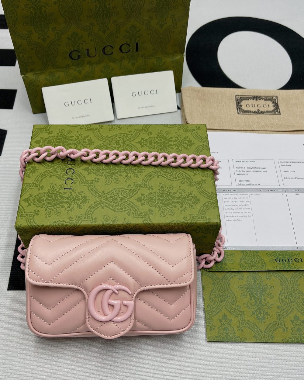 1:1 Replica Gucci Marmont Super Mini Bag Pink For Women, Women's Bags 6.2in/17cm GG