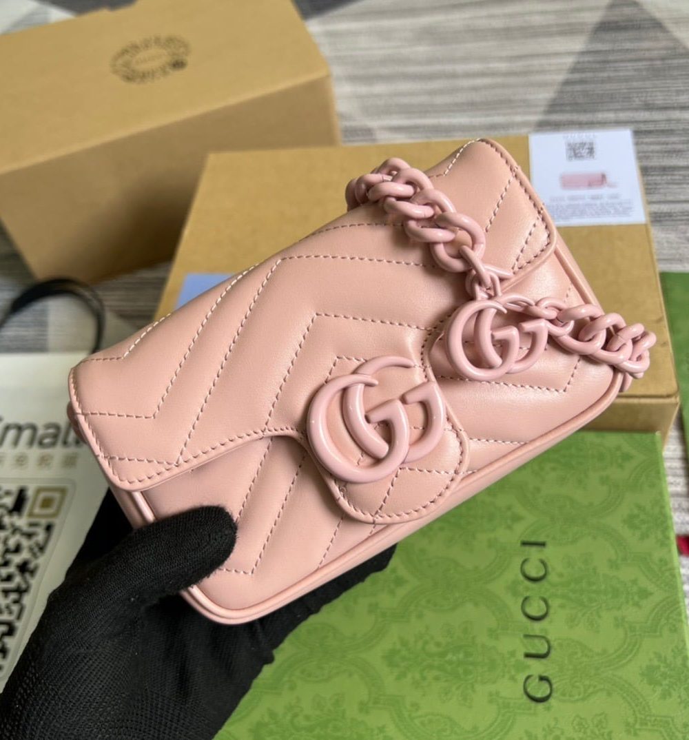 1:1 Replica Gucci Marmont Super Mini Bag Pink For Women, Women's Bags 6.2in/17cm GG
