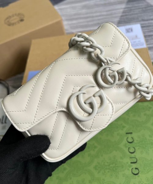 1:1 Replica Gucci Marmont Super Mini Bag White For Women, Women's Bags 6.2in/17cm GG