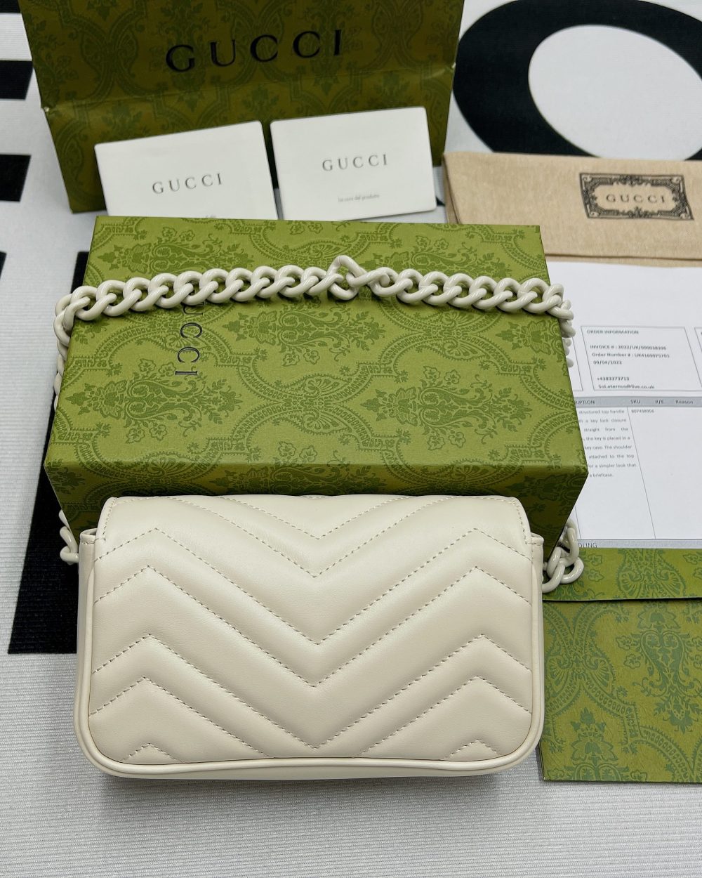1:1 Replica Gucci Marmont Super Mini Bag White For Women, Women's Bags 6.2in/17cm GG