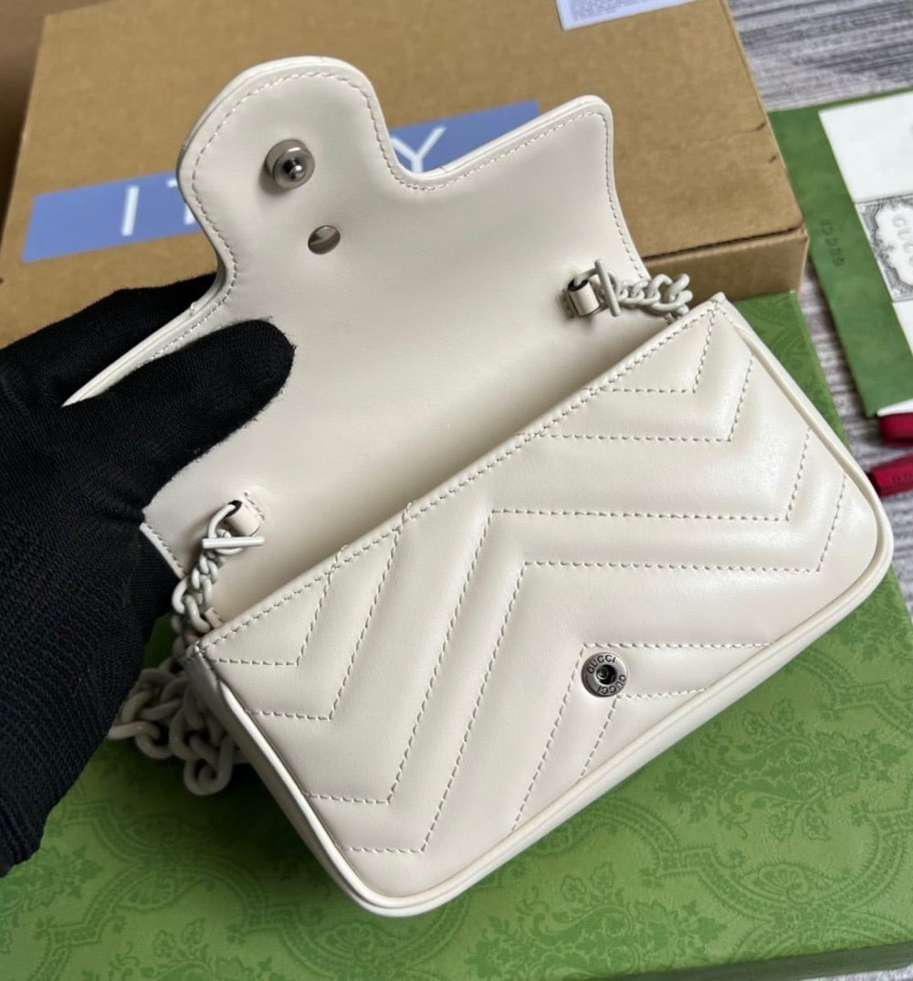 1:1 Replica Gucci Marmont Super Mini Bag White For Women, Women's Bags 6.2in/17cm GG