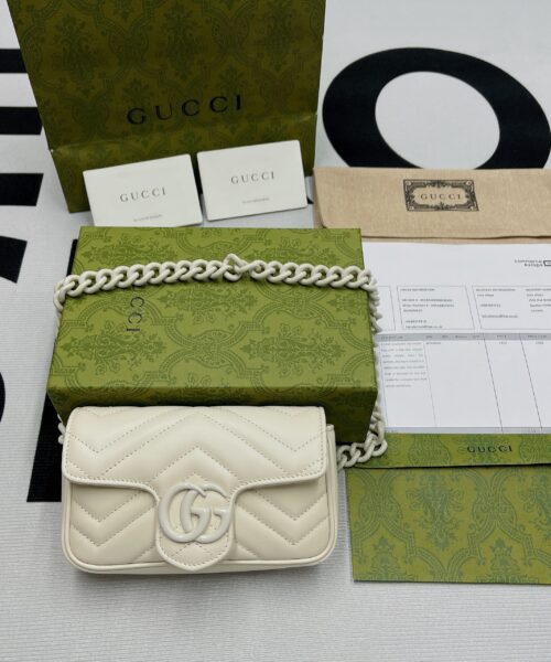 1:1 Replica Gucci Marmont Super Mini Bag White For Women, Women's Bags 6.2in/17cm GG