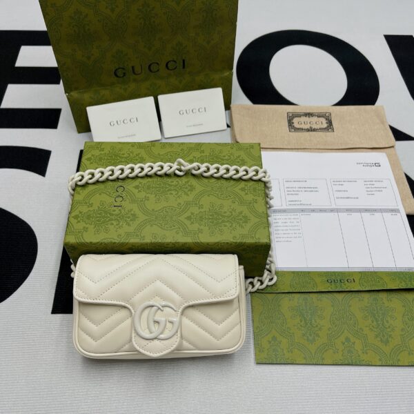 1:1 Replica Gucci Marmont Super Mini Bag White For Women, Women's Bags 6.2in/17cm GG