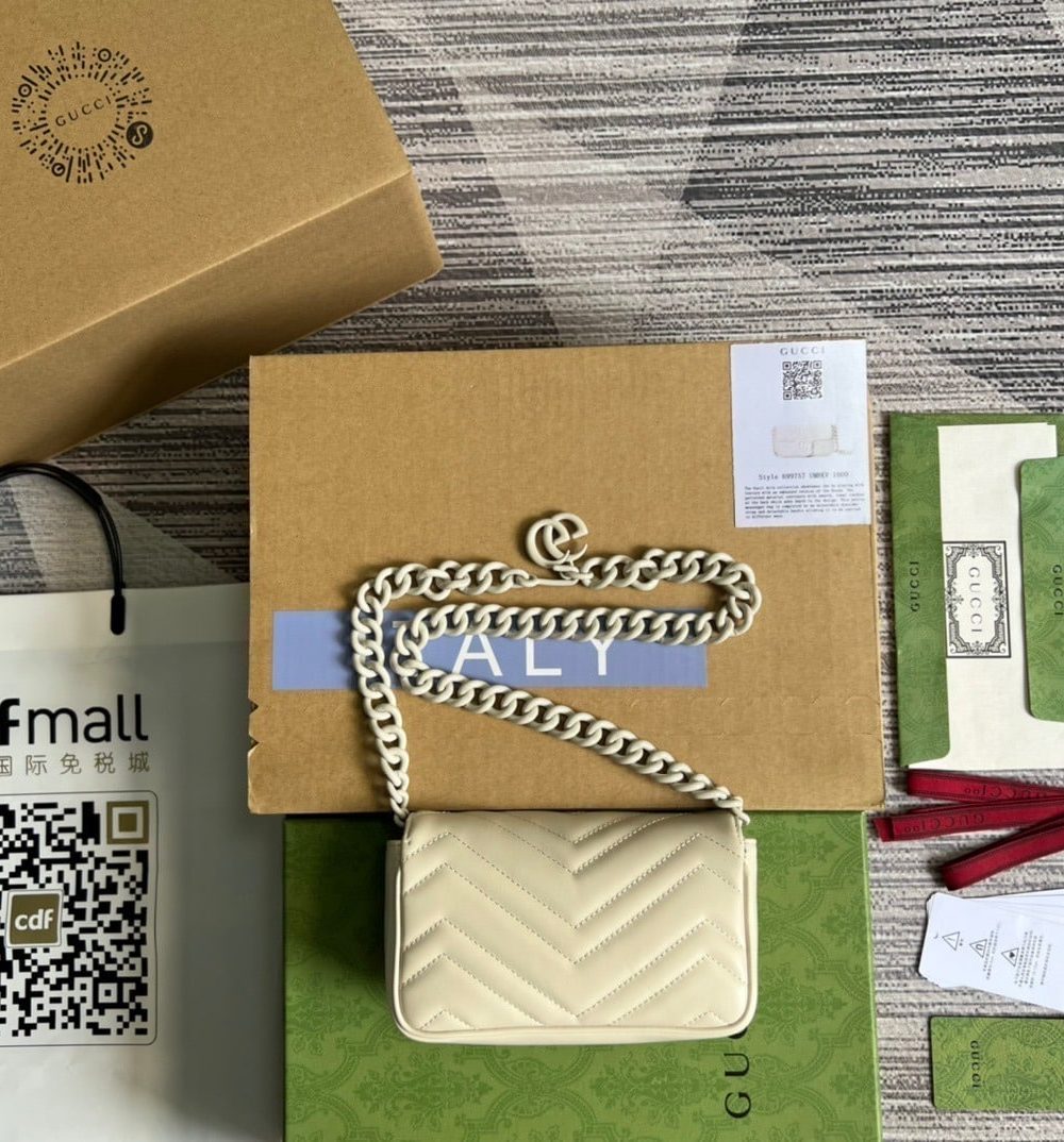 1:1 Replica Gucci Marmont Super Mini Bag White For Women, Women's Bags 6.2in/17cm GG