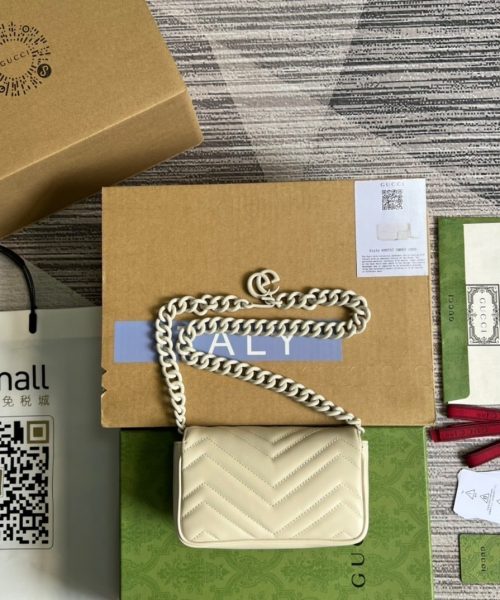 1:1 Replica Gucci Marmont Super Mini Bag White For Women, Women's Bags 6.2in/17cm GG