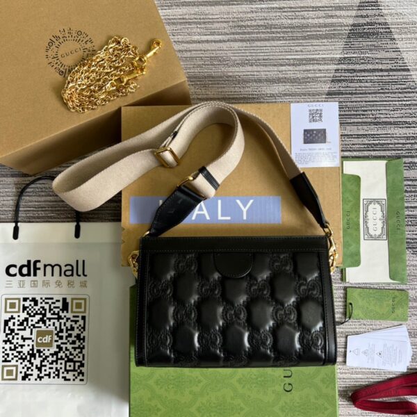 1:1 Replica Gucci Matelasse Shoulder Bag Black For Women, Women's Bags 10.2in/26cm GG