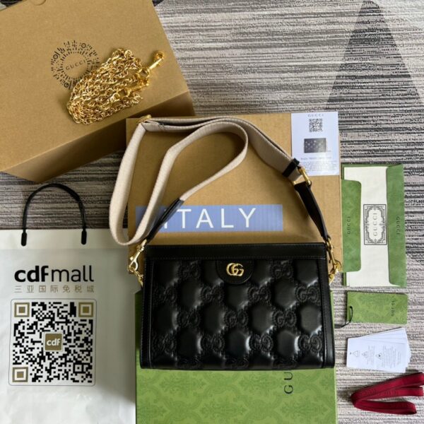 1:1 Replica Gucci Matelasse Shoulder Bag Black For Women, Women's Bags 10.2in/26cm GG