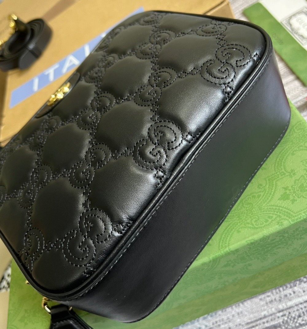 1:1 Replica Gucci Matelasse Shoulder Bag Black For Women, Women's Bags 8.5in/22cm GG 702234 UM8HG 1046