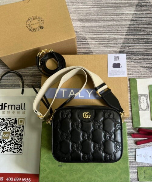 1:1 Replica Gucci Matelasse Shoulder Bag Black For Women, Women's Bags 8.5in/22cm GG 702234 UM8HG 1046