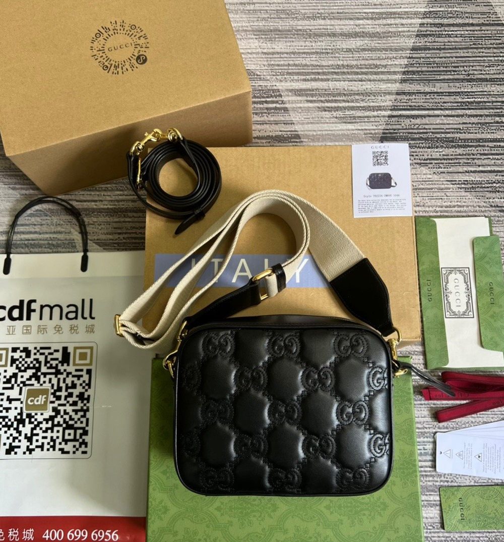 1:1 Replica Gucci Matelasse Shoulder Bag Black For Women, Women's Bags 8.5in/22cm GG 702234 UM8HG 1046